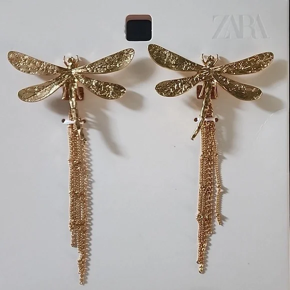 Zara Gold Dragonfly Earrings - Picture 10 of 12